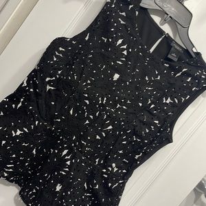 Ann Taylor Factory Black and White Peplum Lace Blouse